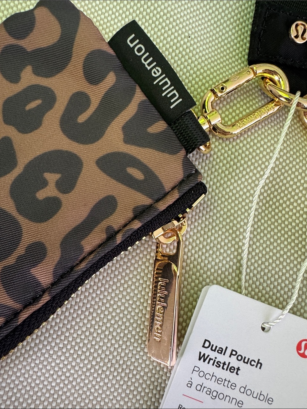 lululemon athletica Black & Brown Leopard Dual Pouch Wristlet with Gold Hardware - Picture 2 of 4